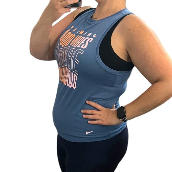 Nike MEDIUM Dry-Fit Warning Good Vibes Can Be Contagious Athletic Tank Top - Picture 4 of 11